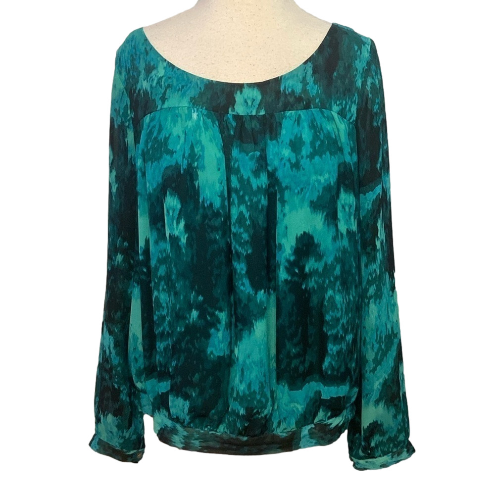Vince Camuto Long Sleeve Blouse Pleated Front Blue Green L